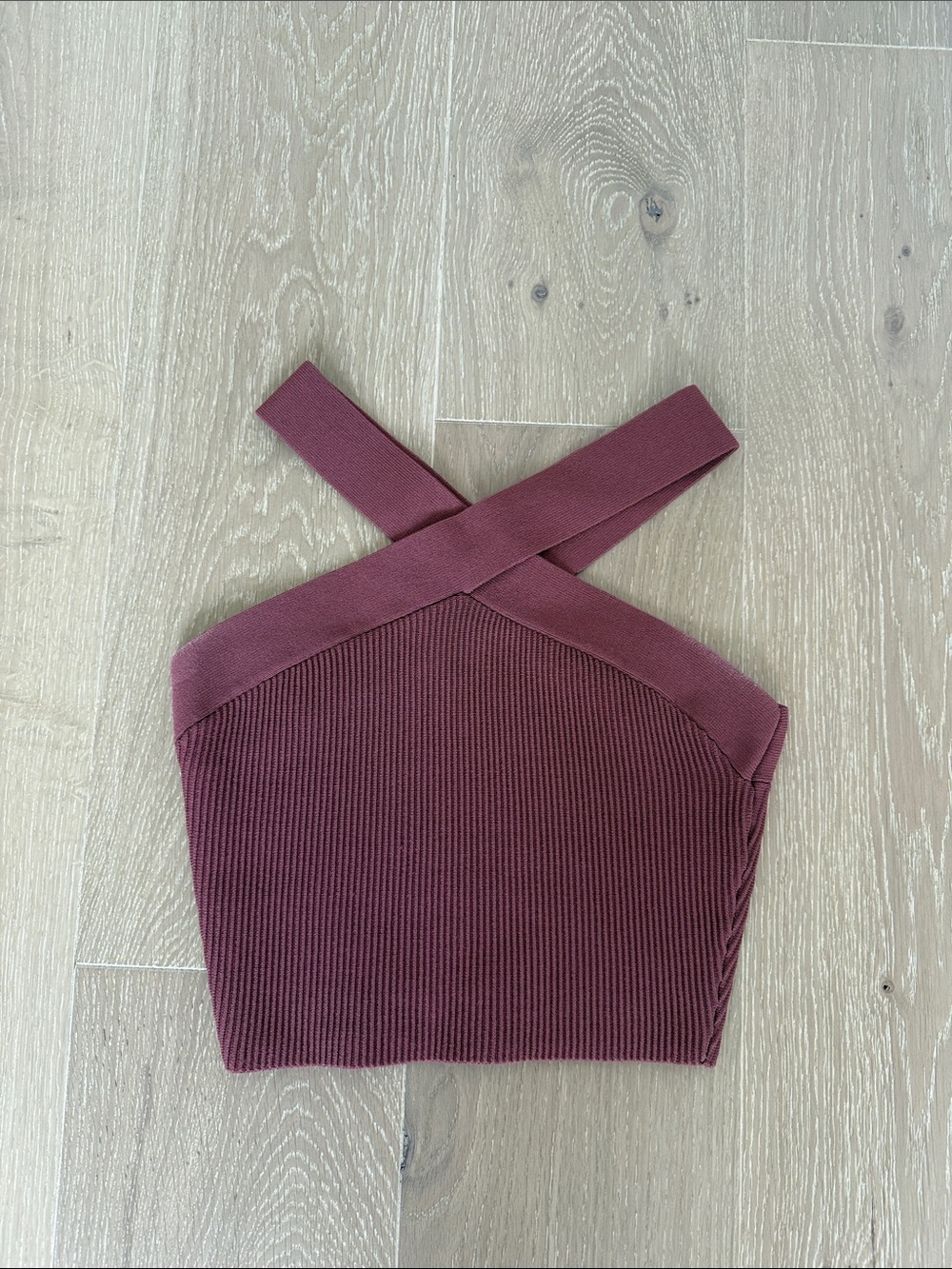 Aritzia Ribbed Cross-Back Crop Top - Mauve